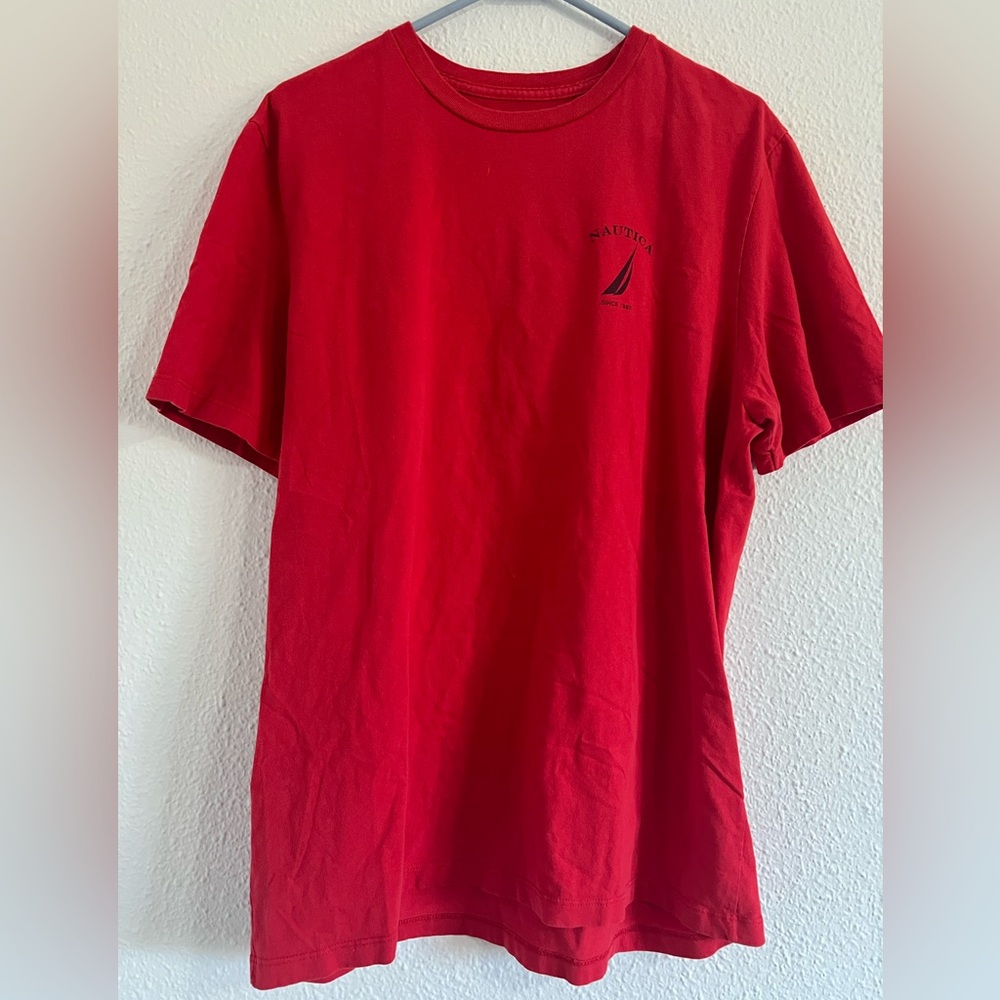 Nautica Bold Red Short Sleeve Crew Tee with Sailboat Logo